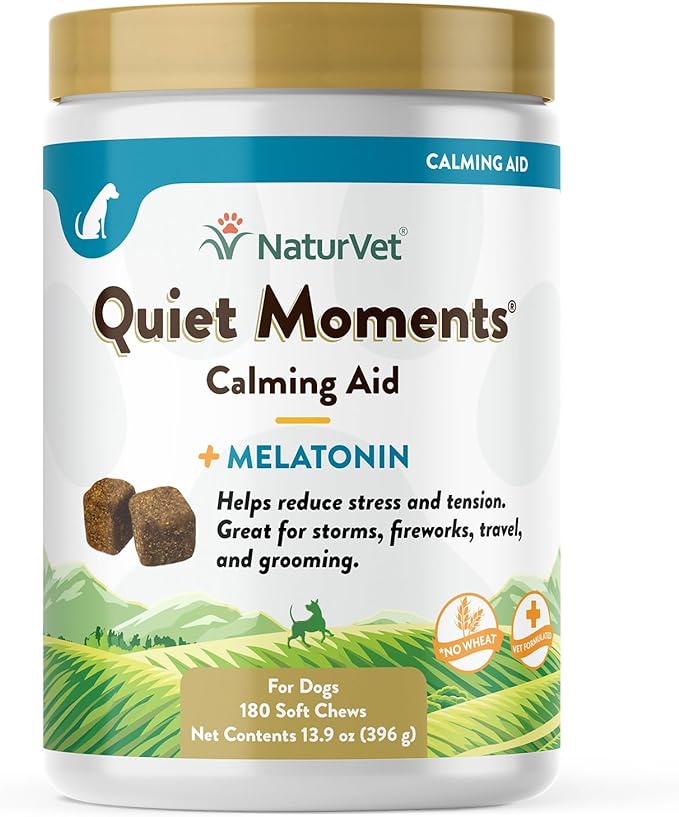 NaturVet Quiet Moments Calming Aid Dog Supplement, Helps Promote Relaxation, Reduce Stress, Storm Anxiety, Motion Sickness for Dogs (Quiet Moments, 180 Soft Chews)