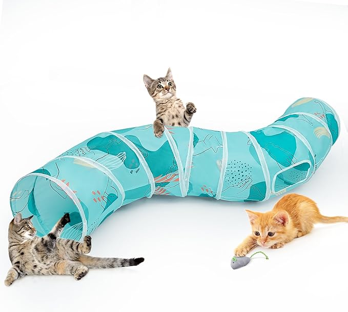 Cat Tunnel, Cat Tunnels for Indoor Cats, S-Shape Peekaboo Cat Cave with Cat Toys, Foldable Cat Tubes and Tunnels for Cats, Rabbit, Puppy, Guinea Pig