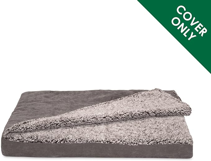 Furhaven Replacement Dog Bed Cover Berber & Suede Blanket Top Mattress, Machine Washable - Gray, Medium