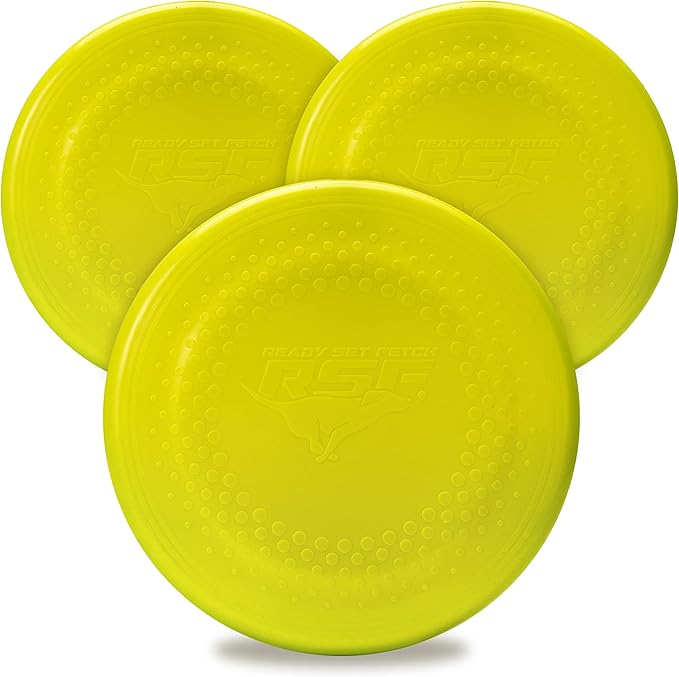 Franklin Pet Supply Dogs Flying Fetch Discs - 8.75" Inch Plastic Toy Discs for Fetch + Training - Discs for Small, Medium + Large Dogs - RSF Disc Launcher Compatible - 3 Pack, Yellow (90081Z)