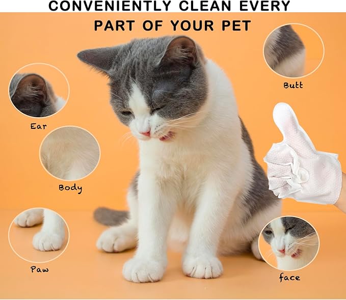 Pet wipes for dogs and cats, cat wipes dog wipes cleaning deodorizing hypoallergenic cat wipes cleaning fur and butt pet grooming gloves for Dogs,Cat Cleaning Wipes for Daily Care and Traveling-6 pcs