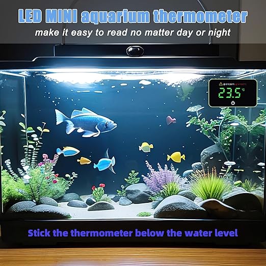 Fish Tank Thermometer Aquarium Temperature Alarm Monitoring Tool Mini Digital Alarm Thermometer Mini Terrarium Tank Turtle Tank Tropical Fish Bowl Digital Thermometer Accurate LED Display to ±0.9℉