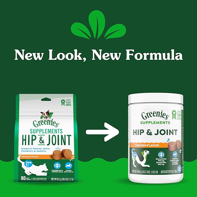 Greenies Supplements Hip and Joint Supplements for Dogs, Chicken Flavor, 80 Count Soft Chews Dog Joint Supplements, 16.2 oz.