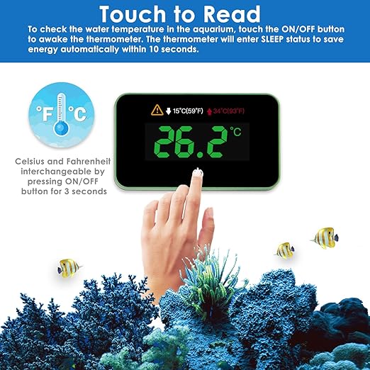 AquarMiracle Digital Aquarium Thermometer Fish Tank Thermometer Touch Screen Thermometer with LCD Display for Fish, Amphibians and Reptiles