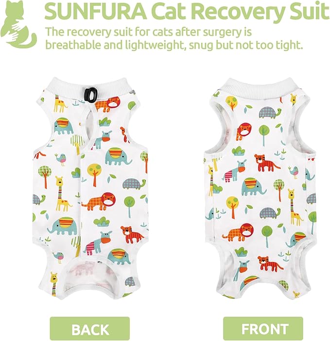 SUNFURA Cat Recovery Suit, Kitten Surgical Full Bodysuit for Abdominal Wound Protector Anti Licking After Surgery, Professional Bandages Cone E-Collar Alternative for Small Male & Female Pets