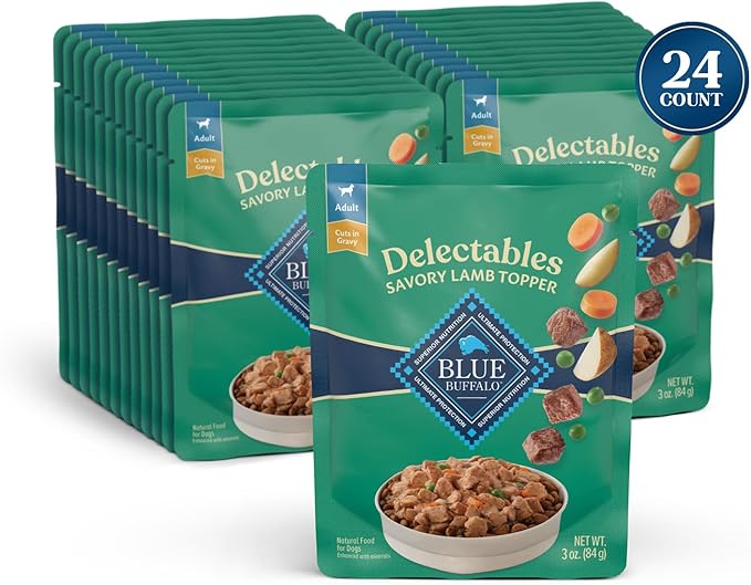 Blue Buffalo Delectables Natural Wet Dog Food Topper, Lamb Dinner 3oz (Pack of 24)