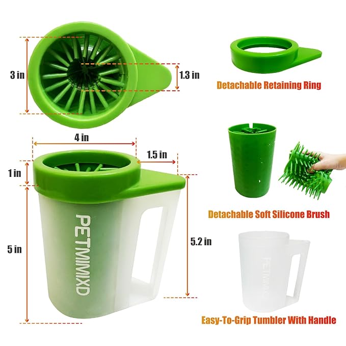 Dog Paw Cleaner for Dogs,Dog Paw Washer with Handle,Portable Pet Paw Cleaner,Medium,6 in, Green