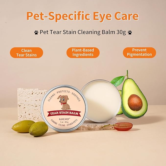 Pet Tear Stain Remover Balm - 1 oz (30g) Natural, Plant-Based Eye Care for Dogs and Cats - Gently Cleanses and Restores Sparkling Eyes