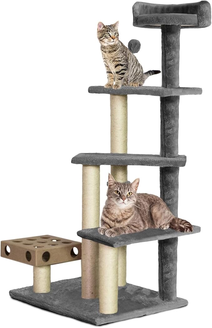 Furhaven 49.5" Tall Cat Tree for Indoor Cats, Ft. Sisal Scratching Posts, Plush Ball Toy, & Busy Box Toy - Tiger Tough Play Stairs Interactive Playground Tower - Gray, One Size