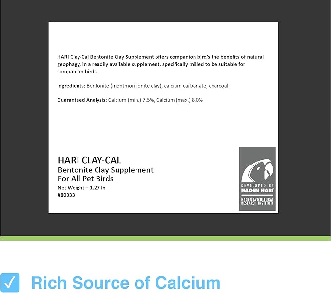 Hari Hagen Clay-Cal Bentonite Clay Supplement for All Birds, Absorbs Toxins, Helps Gut Flora and Source of Calicum, 1.27 lb Bag