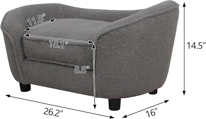 Pet Sofa Bed, Pet Dog Sofa with Adjustable Plastic Legs, Velvet Pet Couch Chair with Removeable & Washable Cushion for Small Dogs & Cats (gray)