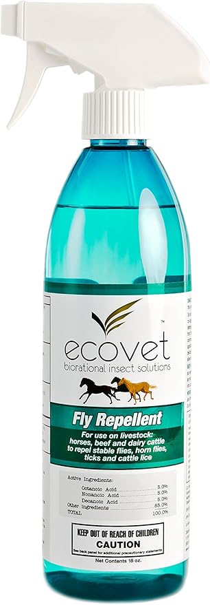 Ecovet Horse Fly Spray Repellent/Insecticide (Made with Food Grade Fatty acids), 18 oz