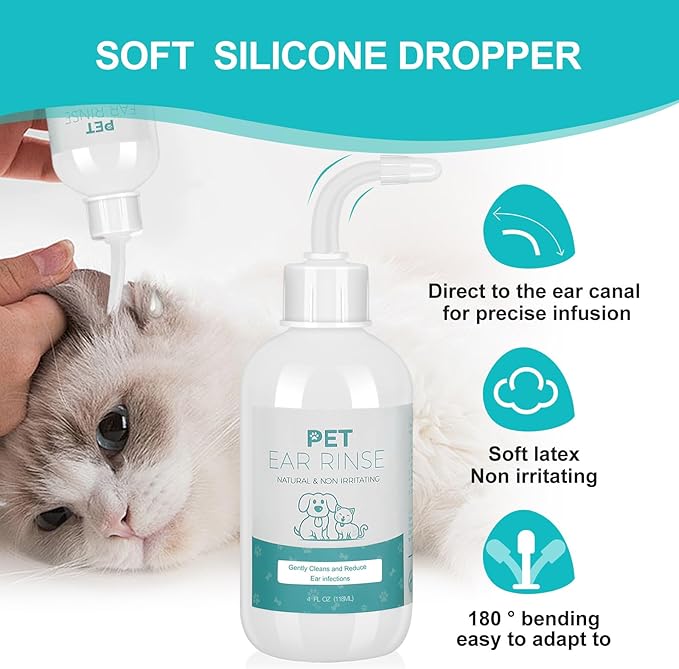 Dog Ear Cleaner Set, 4oz Dog Ear Cleaning Solution & 20pcs Cotton Swabs & 20pcs Finger Covers, Ear Cleaner for Cats