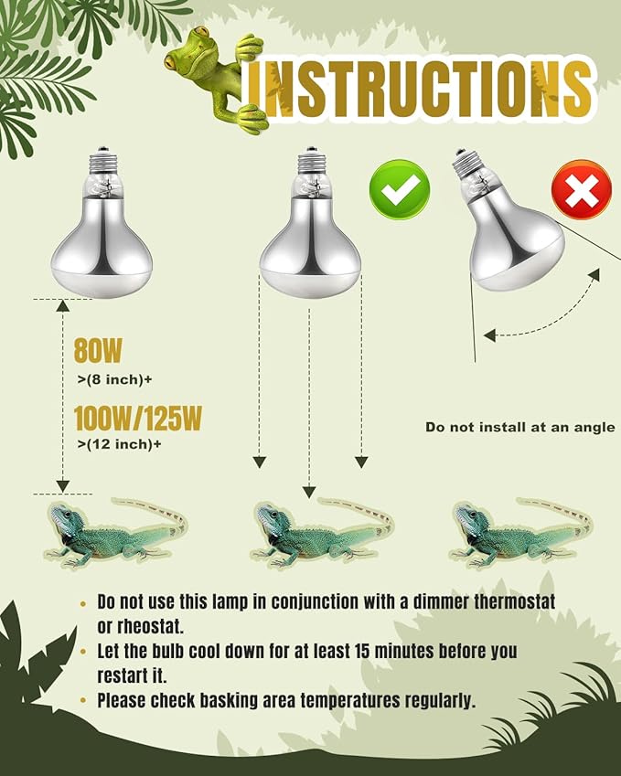 Heat Lamp Bulbs, 100 Watt Reptile Heat Bulb, Full Spectrum UVA UVB Light Bulb, Natural Daylight, Basking Spot Light, Sun Light for Reptile and Amphibian 2 Pack
