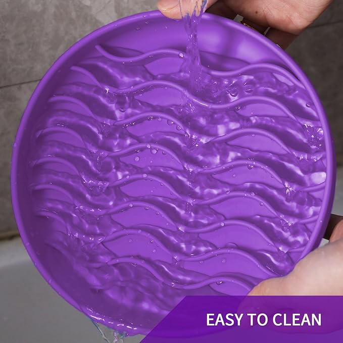 Slow Feeder Dog Bowls, Silicone Food Bowl Anti-Gulping, Pets Puppy Slow Feeder with Suction Cups, Dishwasher Microwave Safe for All Small Medium Dogs, Wave Design Purple