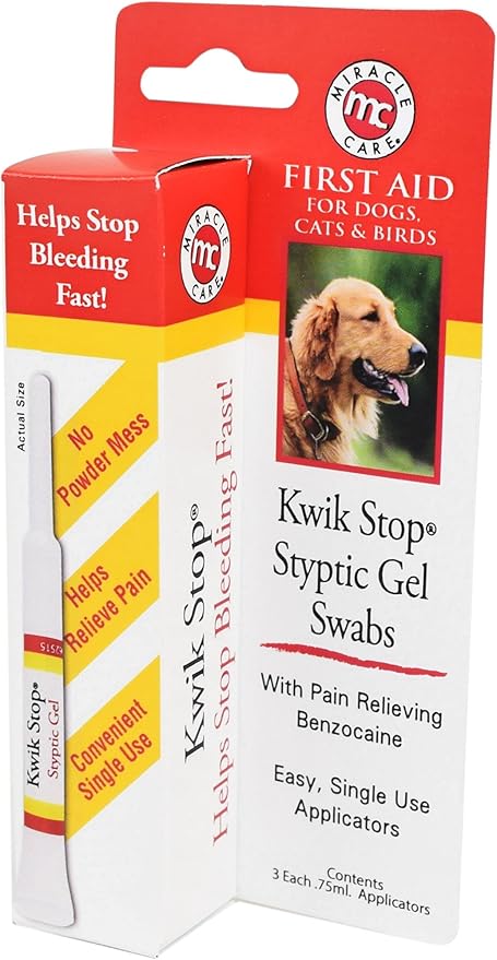 Kwik Stop Styptic Gel Swabs For Dogs, Cats, and Birds, Fast-Acting Blood Stop Swabs For Pets, Quick Stop Bleeding Swabs For Dog Nail Clipping, Minor Cuts, Grooming, 3 count