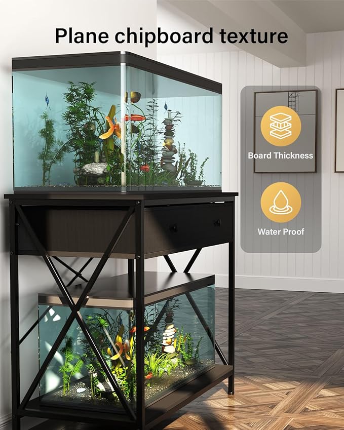 FILKO Aquarium Stand 40-50 Gallon, Metal Gallon Fish Tank Stands with Accessories Storage, Turtle/Reptile Terrariums Table,Breeder Tank Stand,Easy to Assemble(Tank not Included) (Black, 40 Gallon)