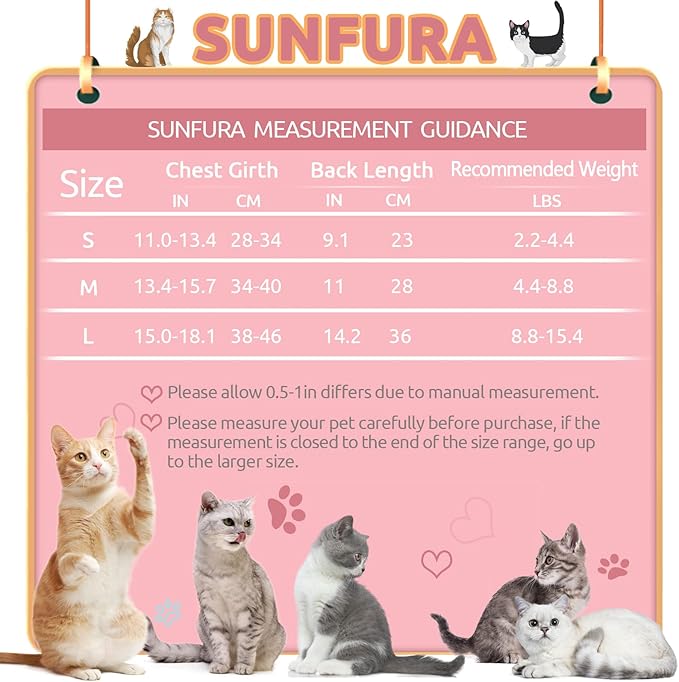 SUNFURA Cat Recovery Suit, Kitten Surgical Full Bodysuit for Abdominal Wound Protector Anti Licking After Surgery, Professional Bandages Cone E-Collar Alternative for Small Male & Female Pets