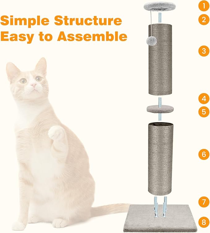Cat Scratching Post 32 Inch High, 5.5 Inch Large Diameter Natural Sisal Cat Scratch Post, Scratch-Resistant and Durable Tall Cat Scratcher for Indoor Cats, Protect Your Furniture, Gery