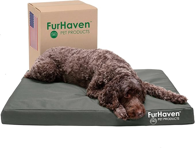 Furhaven Water-Resistant Orthopedic Dog Bed for Large/Medium Dogs w/ Removable Washable Cover, For Dogs Up to 55 lbs - Indoor/Outdoor Logo Print Oxford Polycanvas Mattress - Stone Gray, Large