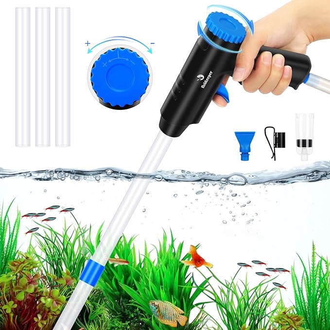 Aquarium Gravel Cleaner, Upgraded Flow Adjustable Fish Tank Cleaner with Air-Pressing Quick Start Button, Multi-Purpose Aquarium Siphon Vacuum Cleaner Kit for Sand Cleaner, Water Changer