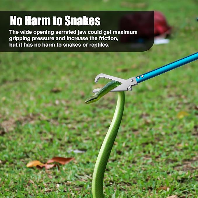 60" Snake Tongs, Professional Aluminum Alloy Standard Reptile Grabber Rattle Snake Catcher Wide Jaw Handling Tool