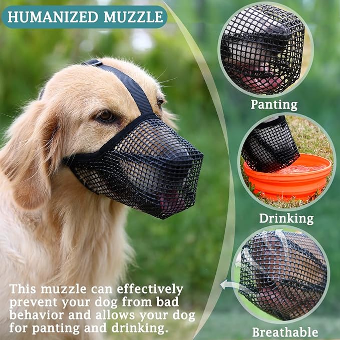 Mayerzon Dog Muzzle, Soft Mesh Covered Muzzles for Small Medium Large Dogs, Poisoned Bait Protection Muzzle with Adjustable Straps, Prevent Biting Chewing and Licking