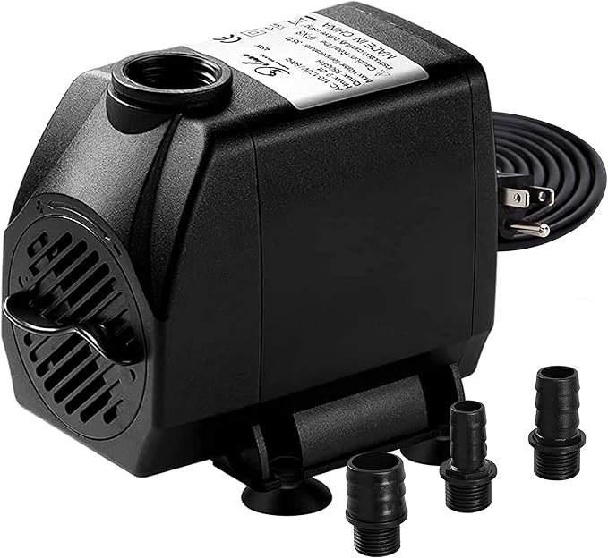 Simple Deluxe 550GPH Submersible Pump (2082L/H, 45W) with 9.2ft High Lift, Fountain Pump with 3 Nozzles for Fish Tank, Hydroponics, Pond, Aquarium