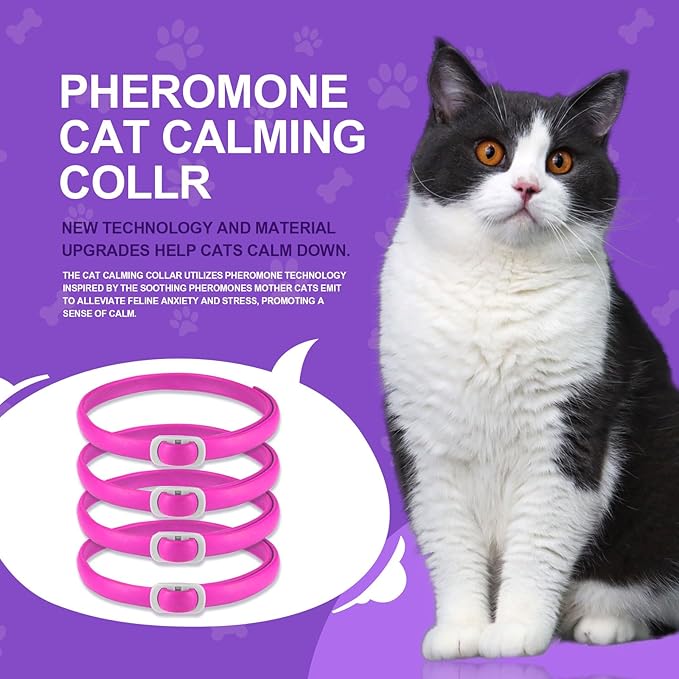 Calming Collar for Cats, 4 Pack Cat Calming Collar, Effective Relief Ancxiety Stress Cat Pheromone Collar, Water-Resistant & Adjustable Cat Calming Collar Fits Cats, Pink