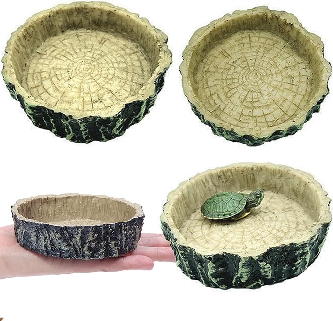 Hamiledyi 3 Pack Reptile Water Dish Food Bowl Set Resin Bearded Dragon Rock Food Feeder Dish Terrarium Bowls with Feeding Tweezers Tong for Leopard Gecko Lizard Frog Snake Chameleon Tortoise