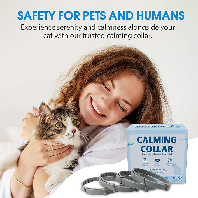 Virine Calming Down Collar for Cats Pheromones Anxiety Relief Calming Collar Cat Relaxer 4 Pack, 60 Days of Calming Each Collar, Adjustable Size for All Cats (Grey)