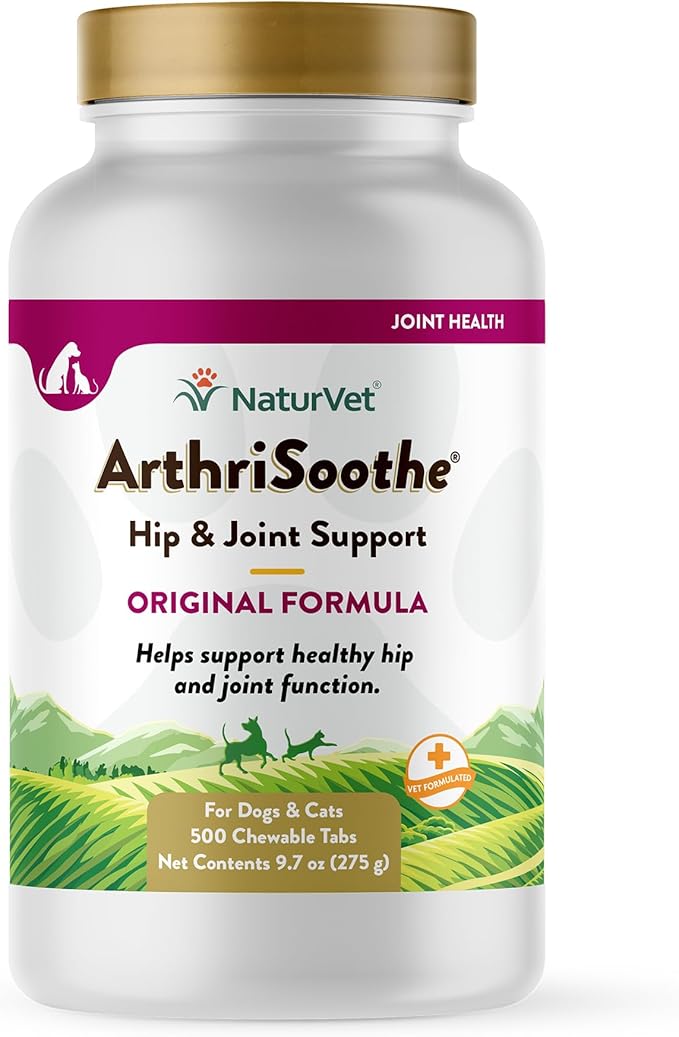 NaturVet ArthriSoothe Hip & Joint Formula Pet Supplement for Dogs & Cats – Includes Glucosamine, MSM, Chondroitin, Boswellia, Green Lipped Mussel – Supports HIPS, Joints – 500 Ct.