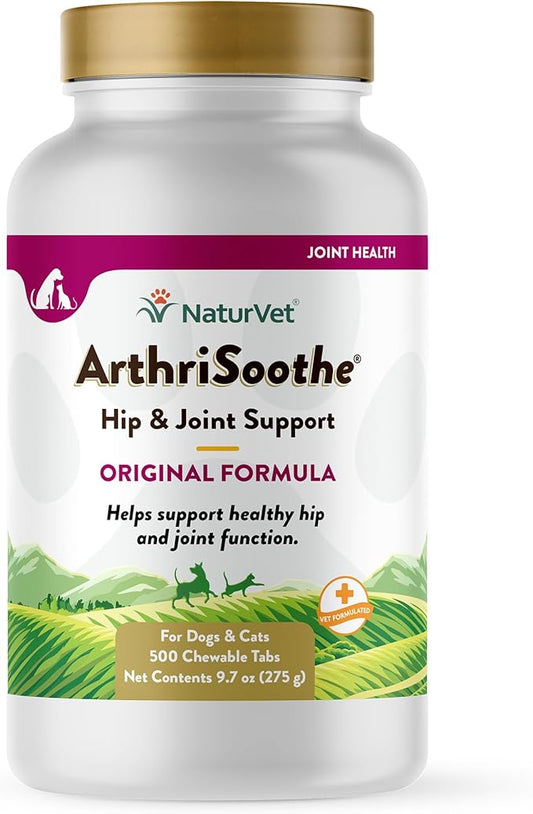 NaturVet ArthriSoothe Hip & Joint Formula Pet Supplement for Dogs & Cats – Includes Glucosamine, MSM, Chondroitin, Boswellia, Green Lipped Mussel – Supports HIPS, Joints – 500 Ct.