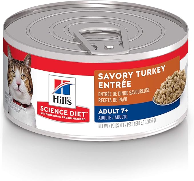 Hill's Science Diet Adult 7+, Senior Adult 7+ Premium Nutrition, Wet Cat Food, Turkey Minced, 5.5 oz Can, Case of 24