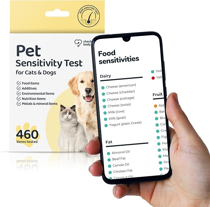 Check My Body Health Pet Sensitivity Test for Cats or Dogs, Easy to Use at Home Food Sensitivity Test for Cats & Dogs, 460 Different Intolerances Tested, Hair Analysis Testing Kit, Results in 5 Days