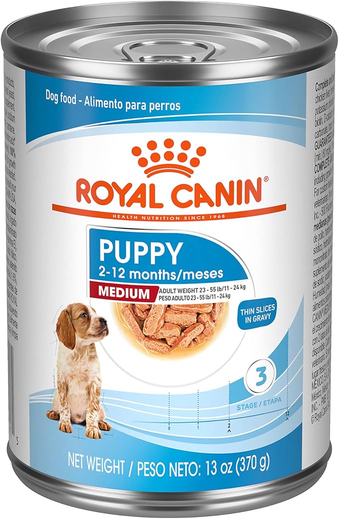 Royal Canin Size Health Nutrition Medium Puppy Dry Dog Food, 6 lb bag Size Health Nutrition Medium Puppy Thin Slices in Gravy Wet Dog Food, 13 oz can (12-count)