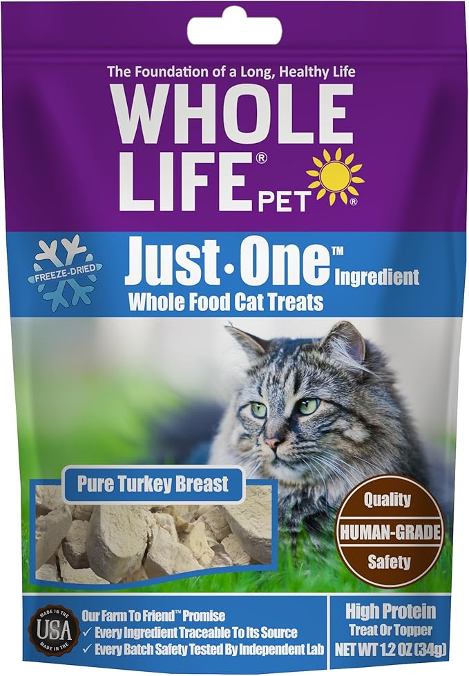 Whole Life Pet Just One Turkey - Cat Treat Or Topper - Human Grade, Freeze Dried, One Ingredient - Protein Rich, Grain Free, Made in The USA (Pack of 6)