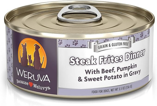 Weruva Classic Dog Food, Steak Frites with Beef, Pumpkin & Sweet Potato in Gravy, 5.5oz Can (Pack of 24)