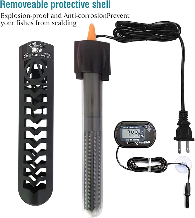 Aquarium Heater 500W Fish Tank Heater with Anti Scald Protector and Aquarium Thermometer Suitable for Saltwater and Freshwater (75 to 120 gallons)