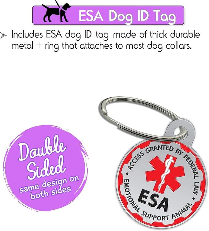 ESA Dog Vest + ID Tag + 50 ADA Information Cards - Emotional Support Dog Harness in Sizes X Small to XX-Large Metal Dog Tag Durable Clip Service Dog Information Cards