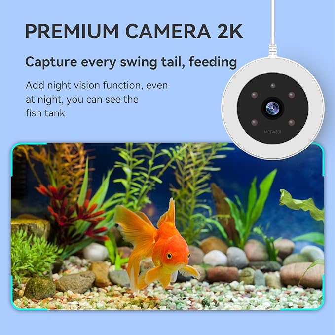 EC Technology Updated Automatic Fish Feeder with 2K Camera, APP Control Auto Fish Feeder, Two Food Export Parts, Visual Fish Feeder Automatic Dispenser, for Small Tank and Aquarium