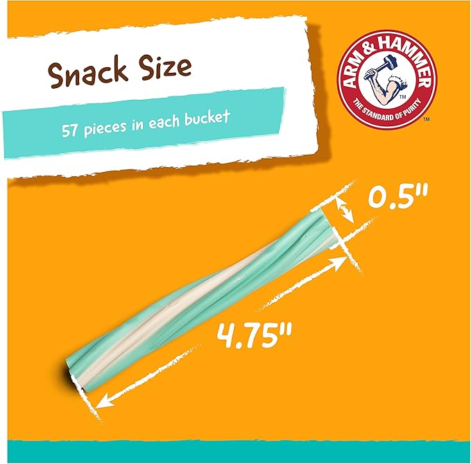 Arm & Hammer for Pets Twisters Fresh Breath Dental Treats for Dogs, Value Pack, 57 Pieces - Dental Dog Chews Fight Bad Doggie Breath, Plaque & Tartar Without Brushing (Pack of 6)