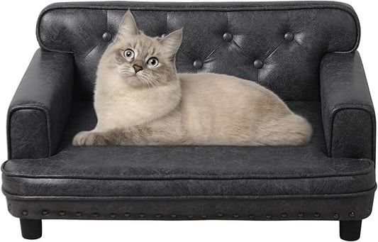 Dog Sofas and Chairs for Small Breeds/Cat Beds with Suede Fabric/Sturdy Wooden Frame Cat Sofa Chair/Dog Sofa Bed for Small Dog Using (Grey)