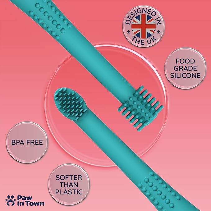 PAWINTOWN Soft Cat Toothbrush Set – Suitable for Dogs – Food Grade Silicone – Cat Dental Care, Cat Teeth Cleaning, Cat Tooth Brushing Kit (Tropical Teal)