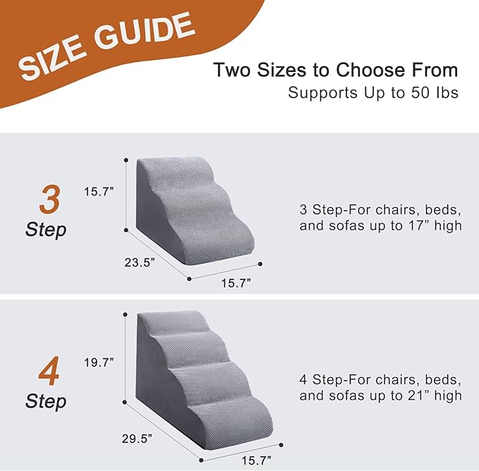 Ryoizen Dog Stairs Ramps to High Beds and Couch Up to 24'', Dog Step for Small Large Dog with High-Density Foam, 4-Step Pet Stairs with Non-Slip Bottom for Puppy and Cat, Gifts Lint Roller for Dogs