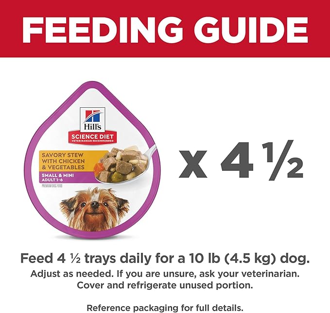 Hill's Science Diet Small & Mini, Adult 1-6, Small & Mini Breeds Premium Nutrition, Wet Dog Food, Chicken & Vegetables Stew, 3.5 oz Tray, Case of 12