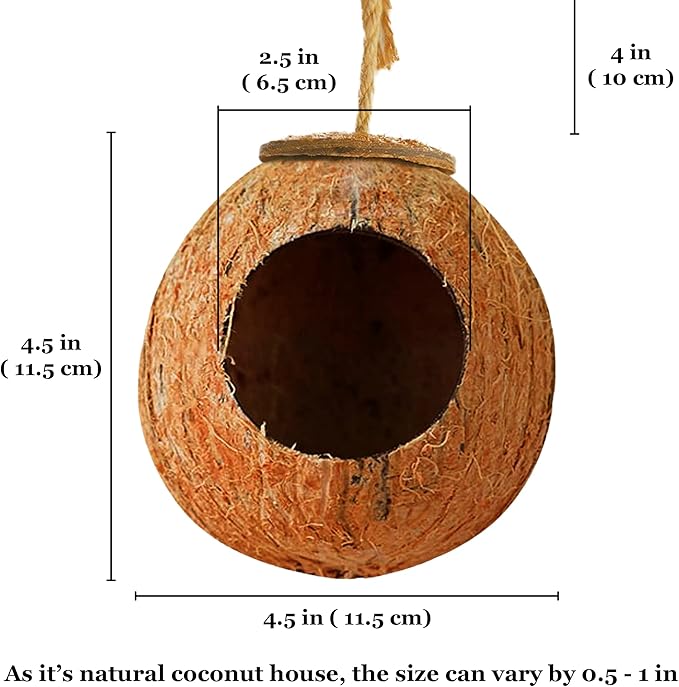 SunGrow Leopard Gecko Coco Hut, Gecko Climbing Accessories, Raw Coconut Shell Reptile Hide, Terrarium Habitat Décor, 2.5” Opening Diameter, with Fiber Loop for Hanging (1-Hole)