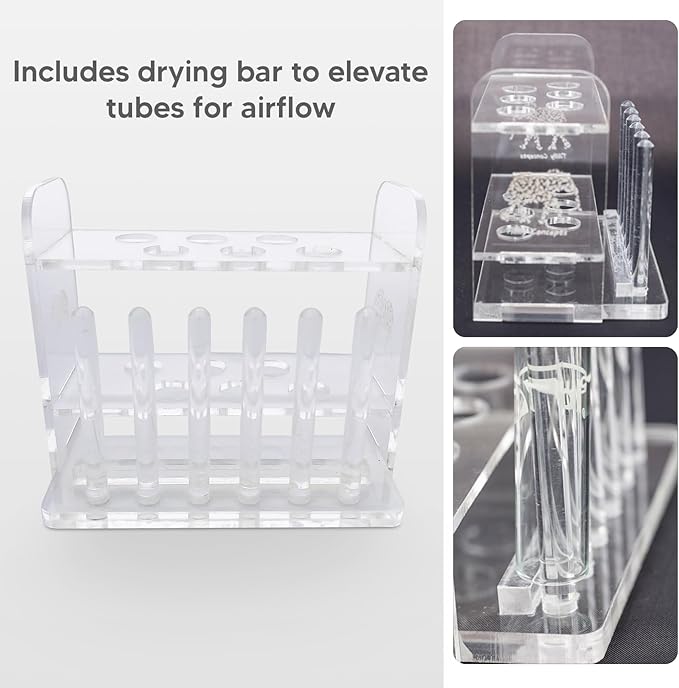 Aquarium Test Tube Holder, Handmade Rack, w/6 Slots and 6 Drying Poles for API and TC Glass Test Tubes