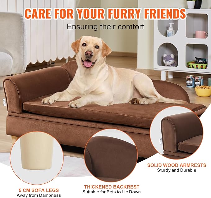 VEVOR Pet Sofa, Dog Couch for Large-Sized Dogs and Cats, Soft Velvety Dog Sofa Bed, 110 lbs Loading Cat Sofa, Dark Brown