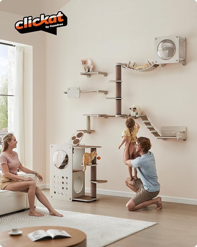 Feandrea Clickat Collection - No.010 Cat Cave, Cat Wall Condo House with Hammock, Observation Window, Extremely Quick Assembly, Unlimited Expandability, Replaceable Module and Cushion